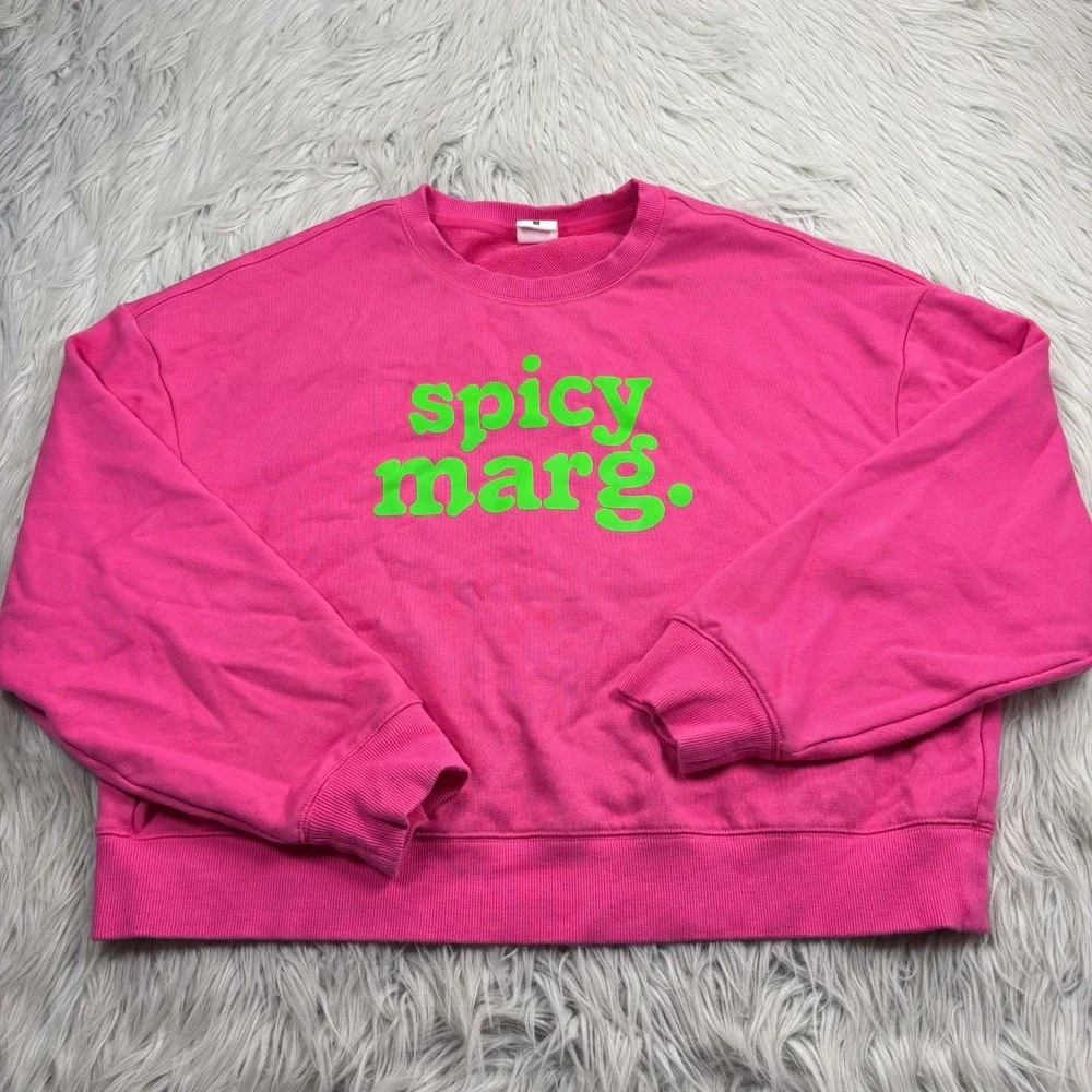 Stelle Women's M Hot Pink Green Spicy Marg Cropped Boxy‎ Crew Sweatshirt